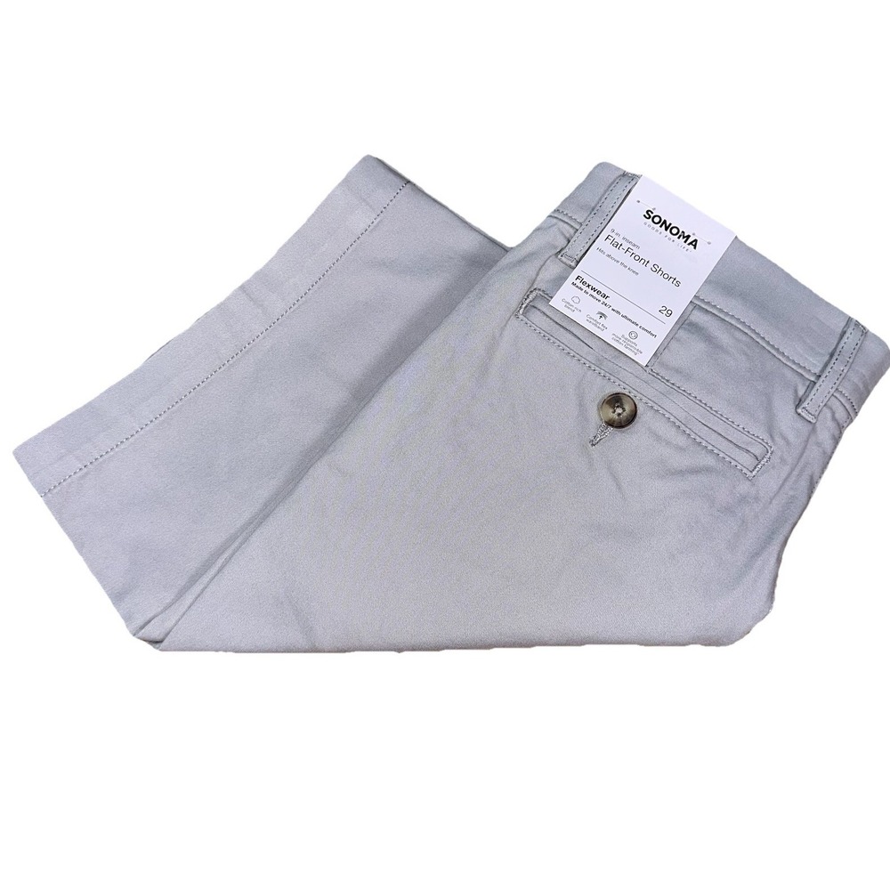 Sonoma Flexwear Flat Front Chino Shorts Gray Alloy Cotton 9" Golf Men's 29 NWT
